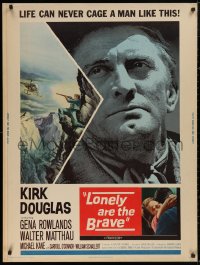 5b0353 LONELY ARE THE BRAVE 30x40 1962 Kirk Douglas classic, art of him shooting helicopter!