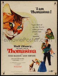 5b0391 THREE LIVES OF THOMASINA 30x40 1964 Walt Disney, great art of winking & smiling cat!