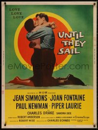 5b0393 UNTIL THEY SAIL 30x40 1957 Paul Newman kissing sexy Jean Simmons, James Michener, ultra rare!