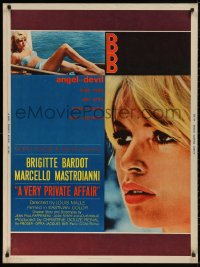 5b0396 VERY PRIVATE AFFAIR 30x40 1962 Louis Malle's Vie Privee, c/u of sexiest Brigitte Bardot!