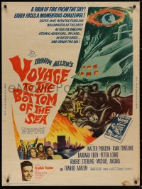 5b0397 VOYAGE TO THE BOTTOM OF THE SEA 30x40 1961 fantasy art of scuba divers & monster, ultra rare!
