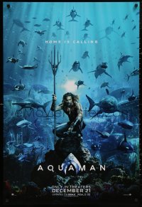 5b0819 AQUAMAN teaser DS 1sh 2018 DC, Jason Momoa in title role with great white sharks and more!