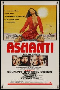 5b0822 ASHANTI int'l Spanish language 1sh 1979 Michael Caine, Ustinov, art of sexy chained woman!