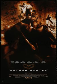 5b0834 BATMAN BEGINS advance DS 1sh 2005 June 15, great image of Christian Bale carrying Katie Holmes