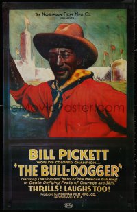 5b0189 BULL-DOGGER 24x38 commercial poster 1980s Bill Pickett fighting a wild Mexican Bull, cool!