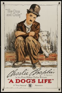5b0006 DOG'S LIFE S2 poster 1998 great stone litho art of Charlie Chaplin as the Tramp & his mutt!