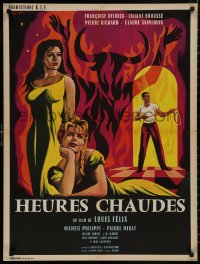 5b0583 HOT HOURS French 25x33 1959 Heures Chaudes, Francoise Deldick, really cool Noel art!