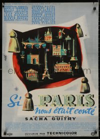 5b0587 IF PARIS WERE TOLD TO US French 22x31 1956 cool art of landmarks by Clement Hurel!