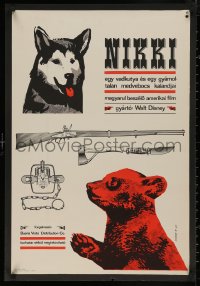 5b0520 NIKKI Hungarian 23x33 1966 Walt Disney, Curwood, different art of bear & dog by Mulray!