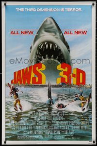 5b0963 JAWS 3-D 1sh 1983 great Gary Meyer shark artwork, the third dimension is terror!