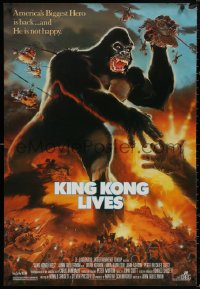 5b0973 KING KONG LIVES 1sh 1986 great artwork of huge unhappy ape attacked by army!