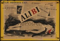 5b0480 ALIBI Polish 23x34 1957 different Jerzy Jaworowski art of murdered woman on newspaper!