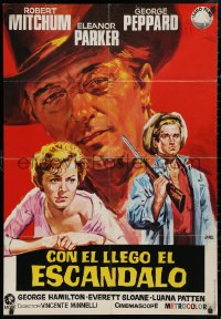 5b0729 HOME FROM THE HILL Spanish R1972 different Jano art of Robert Mitchum, Peppard & Parker!