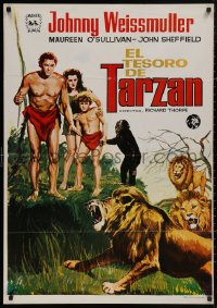 5b0784 TARZAN'S SECRET TREASURE Spanish R1974 art of Weissmuller, Sheffield, O'Sullivan & Cheeta!