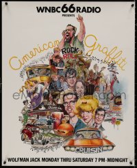 5b0025 AMERICAN GRAFFITI radio poster 1973 George Lucas teen classic, Mort Drucker artwork of cast!