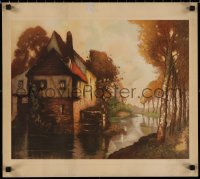 5b0120 LOUIS HAUMONT 19x22 art print 1950s cottage and stream by an artist copying his style!