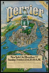 5b0272 NEW YORK CITY MARATHON 25x36 special poster 1977 art of giant Perrier water bottle over NYC!
