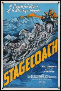 5b0007 STAGECOACH S2 poster 2000 John Ford, John Wayne, artwork of rushing stagecoach and horses!