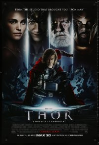 5b1158 THOR int'l advance DS 1sh 2011 cool image of Chris Hemsworth w/classic hammer, shows title!