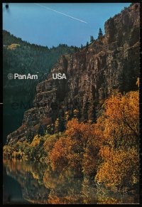 5b0075 PAN AM USA 2-sided 27x40 German travel poster 1972 gorgeous lakefront cliff during autumn!