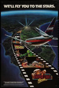 5b0073 USAIR UNIVERSAL STUDIOS FLORIDA 24x36 travel poster 1990 Jaws, King Kong and many more!
