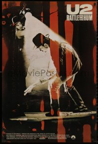 5b1173 U2 RATTLE & HUM int'l 1sh 1988 great image of rockers Bono & The Edge performing on stage!