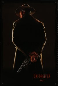 5b1176 UNFORGIVEN teaser DS 1sh 1992 image of gunslinger Clint Eastwood w/back turned, dated design!
