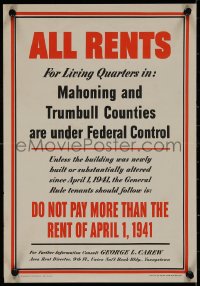 5b0162 ALL RENTS 11x16 WWII war poster 1942 outlining the General Rule for rent control!