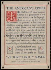 5b0152 AMERICAN'S CREED 16x22 WWI war poster 1918 it is your duty to love your country & defend it!