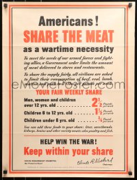 5b0165 AMERICANS SHARE THE MEAT 21x28 WWII war poster 1942 as a wartime necessity, Home Front!