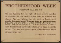5b0166 BROTHERHOOD WEEK 20x28 WWII war poster 1943 quote by President Franklin D. Roosevelt!
