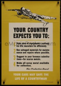 5b0185 YOUR COUNTRY EXPECTS YOU TO 20x29 WWII war poster 1942 art of soldier firing gun!