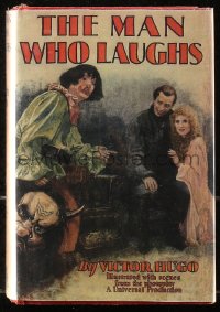5c0261 MAN WHO LAUGHS hardcover book 1928 Victor Hugo, scenes from Conrad Veidt movie, w/ REPRO DJ!