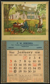 5c0334 F. W. BURCHELL calendar 1941 art of Colonial Botanist John Bartram at his Philadelphia home!