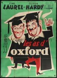 5c1098 CHUMP AT OXFORD French 1p R1950s different Hurel art of Laurel & Hardy in caps and gowns!