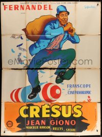 5c1116 CROESUS style B French 1p 1961 Noel art of Fernandel w/running with money bag, ultra rare!
