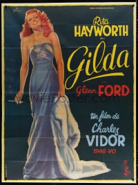 5c1187 GILDA French 1p R1972 art of sexy Rita Hayworth full-length in sheath dress by Boris Grinsson!
