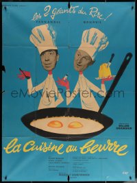 5c1329 MY WIFE'S HUSBAND style A French 1p 1963 wacky art of chefs Fernandel & Bourvil, very rare!