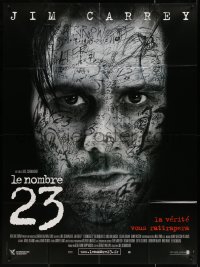 5c1344 NUMBER 23 French 1p 2007 Joel Schumacher directed, super c/u of Jim Carrey w/writing on face!