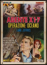 5c0842 AGENTE X 1-7 OPERAZIONE OCEANO Italian 1p 1965 cool art of spy Lang Jeffries & sexy lady!