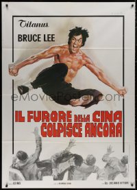 5c0883 FISTS OF FURY Italian 1p R1970s artwork of Bruce Lee kicking in mid-air by Averardo Ciriello!