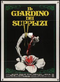 5c0889 GARDEN OF TORTURE Italian 1p 1977 wild different art of naked woman bleeding over flower!