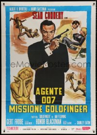 5c0892 GOLDFINGER Italian 1p R1980s art of Sean Connery as James Bond + sexy golden Shirley Eaton!