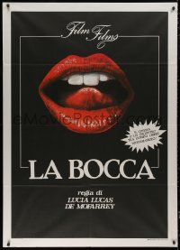 5c0912 LA BOCCA teaser Italian 1p 1991 great art of sexy female mouth showing teeth & tongue, rare!