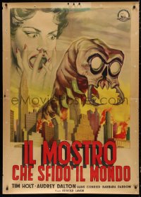 5c0932 MONSTER THAT CHALLENGED THE WORLD Italian 1p 1958 different Vittorio art of monster over city