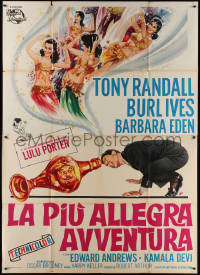 5c0735 BRASS BOTTLE Italian 2p 1964 art of Tony Randall, Burl Ives & sexy girls in magic lamp, rare!