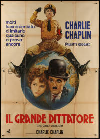 5c0765 GREAT DICTATOR Italian 2p R1970s best art of Charlie Chaplin as Hynkel by Renato Casaro!