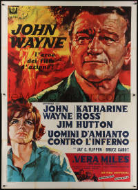 5c0770 HELLFIGHTERS Italian 2p 1969 art of John Wayne as fireman Red Adair & Katharine Ross, rare!