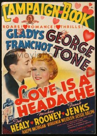 5c0411 LOVE IS A HEADACHE pressbook 1938 Gladys George, Franchot Tone, color poster images, rare!