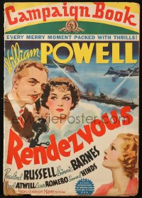 5c0430 RENDEZVOUS pressbook 1935 William Powell, Rosalind Russell, includes tipped-in color herald!
